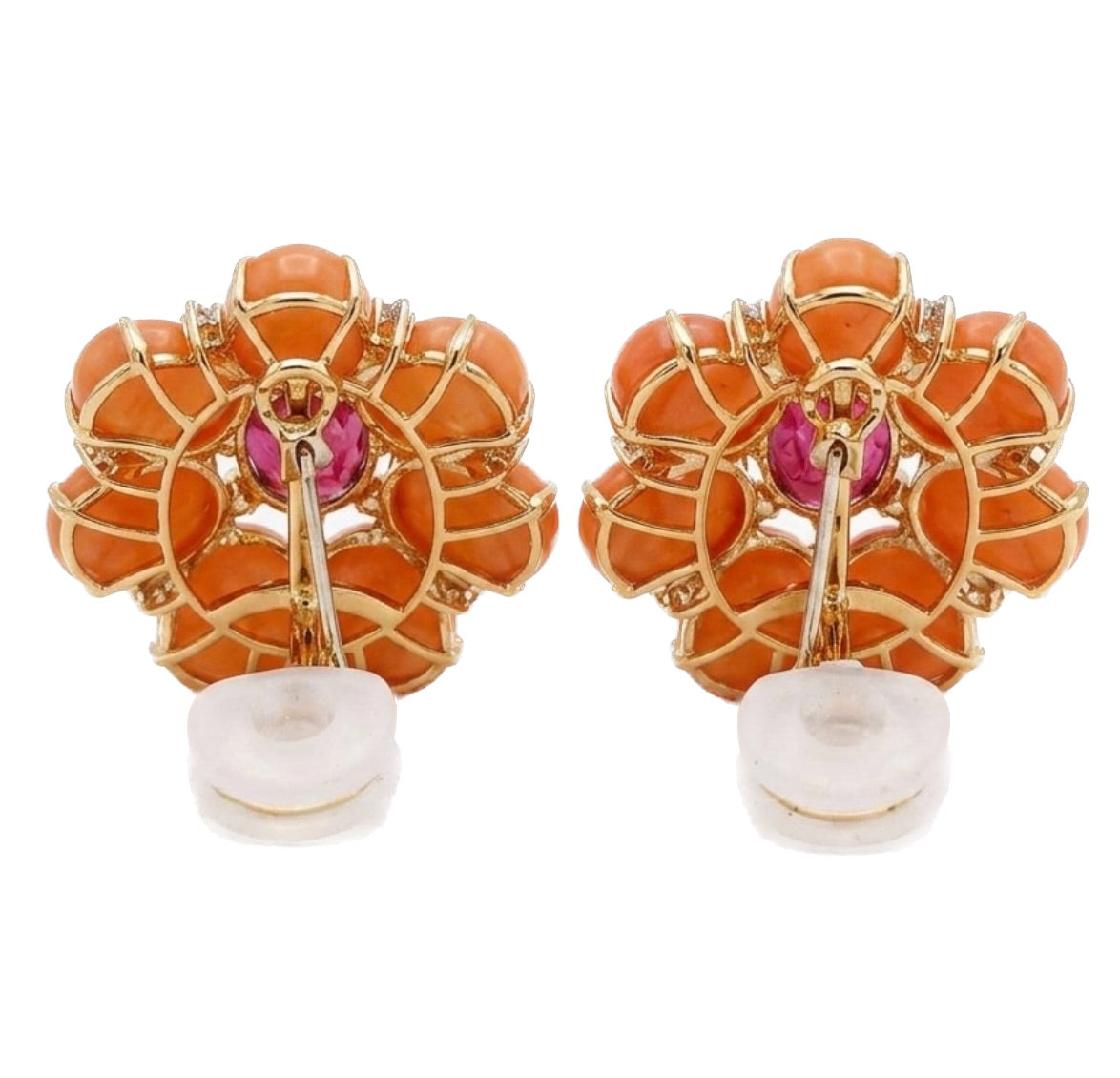 Flower Earrings with Colorful Cabbochons
