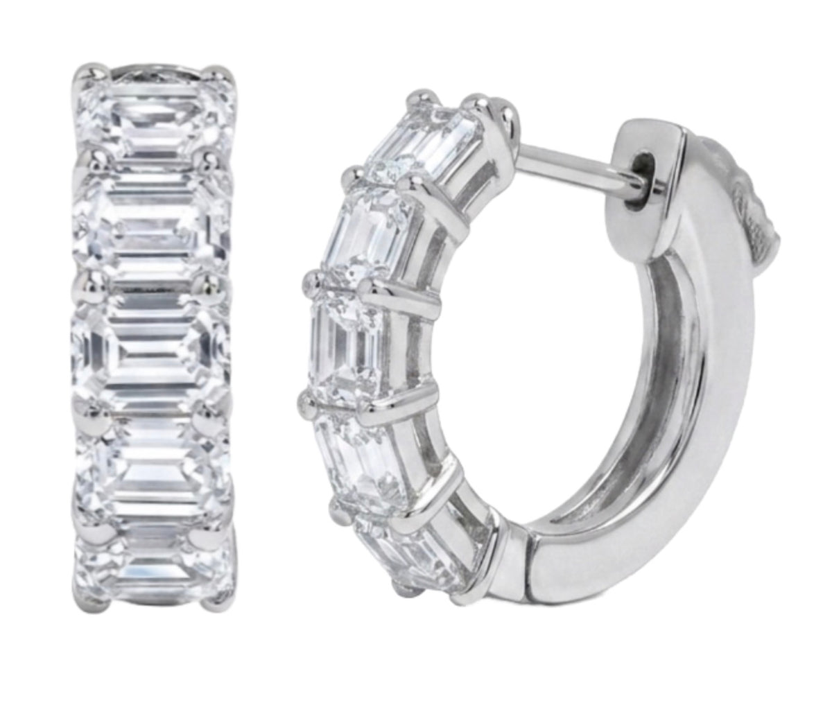 Emerald Cut Diamond Huggie Hoops