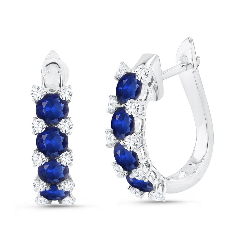 Oval Hoop Sapphire Earrings with Diamond Accents