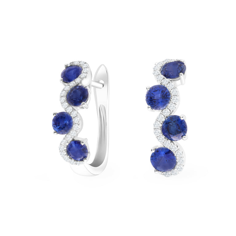 Wavy Hoop Earrings with Sapphires and Diamonds