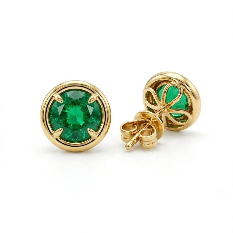 Round Emerald Stud Earrings