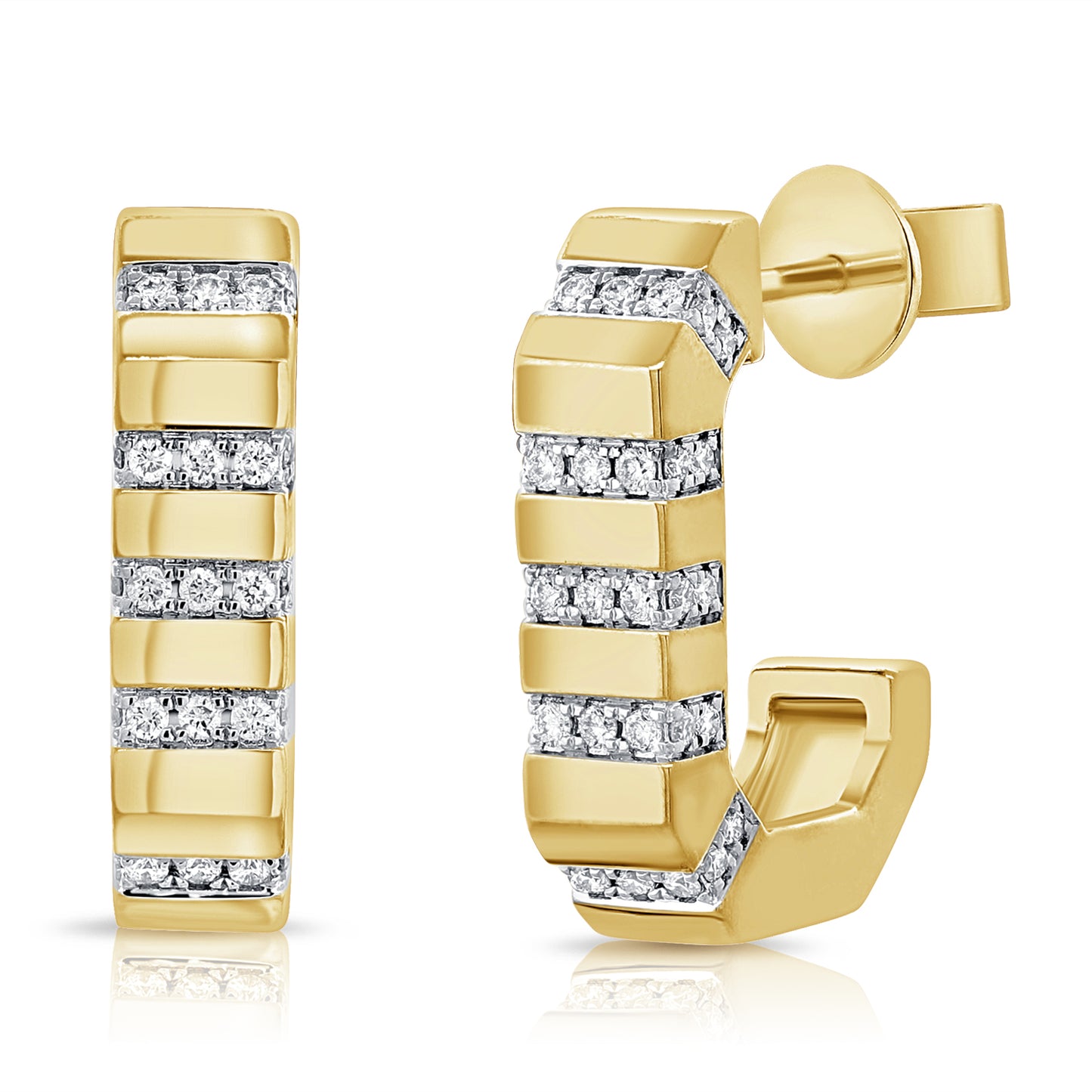 Alternating Gold and Diamond J-Hoop Earrings