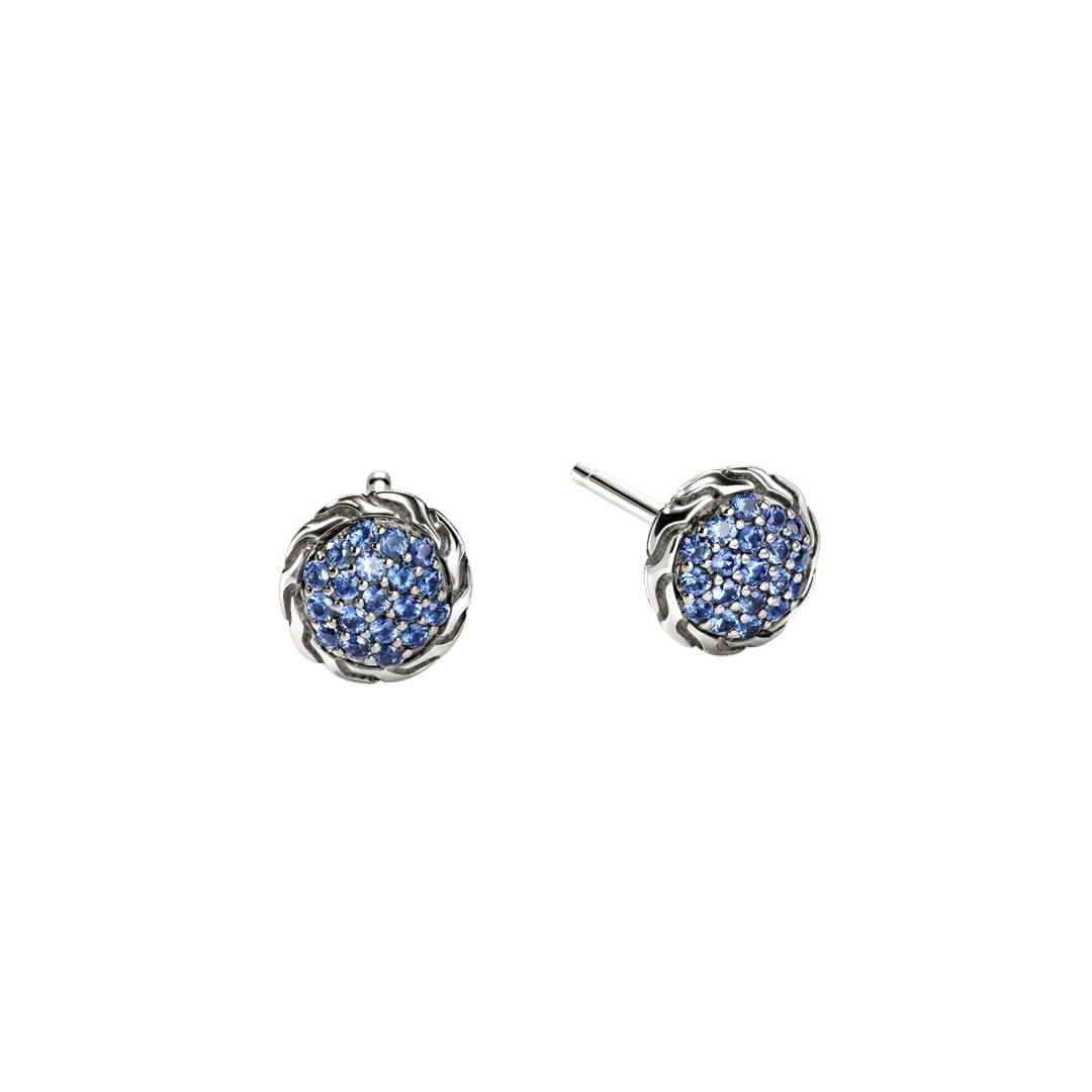 Essentials 7mm Pavé Stud Earrings with Blue Sapphires