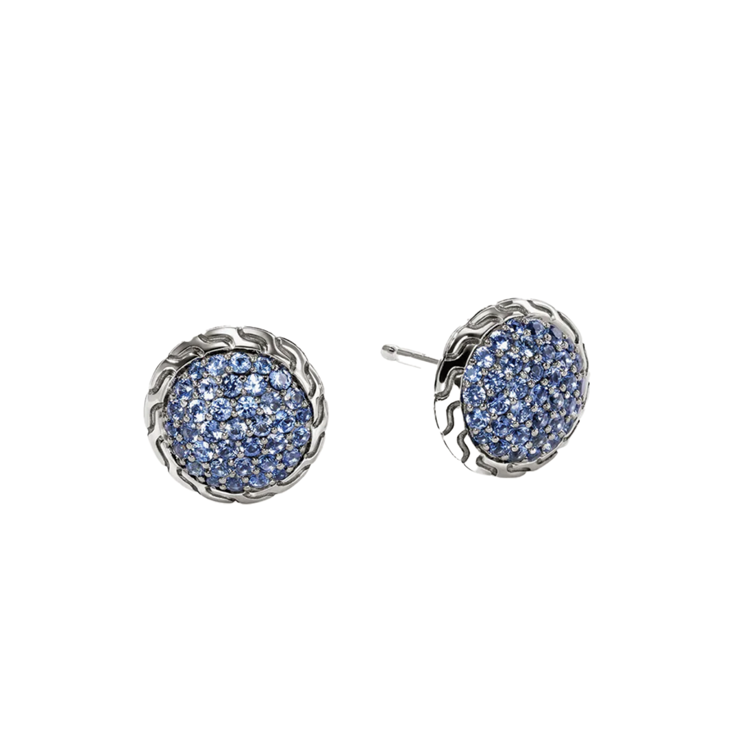 Pavé Stud Earrings with Blue Sapphires