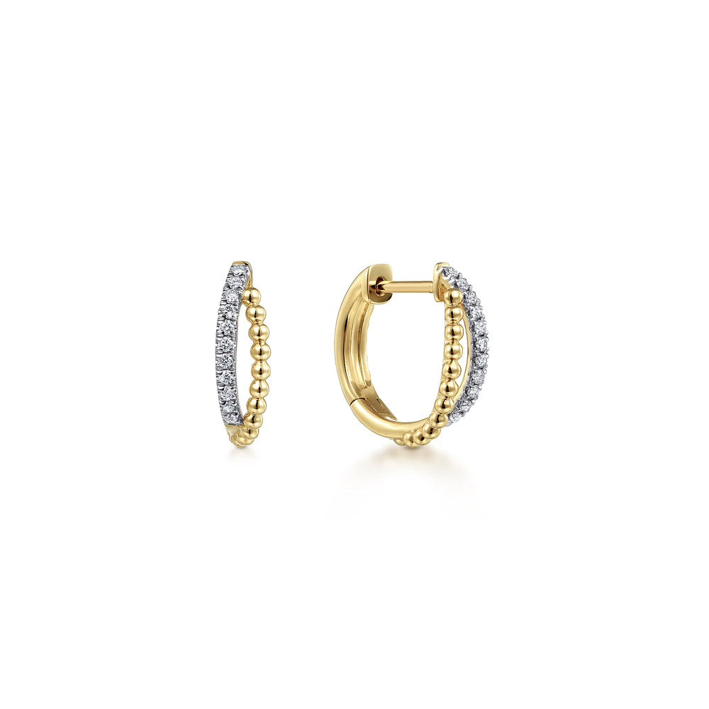 Bujukan Bead and Diamond Huggie Earrings in Yellow Gold