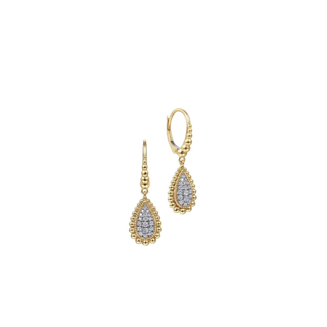Pear Shaped Gold and Diamond Drop Earrings