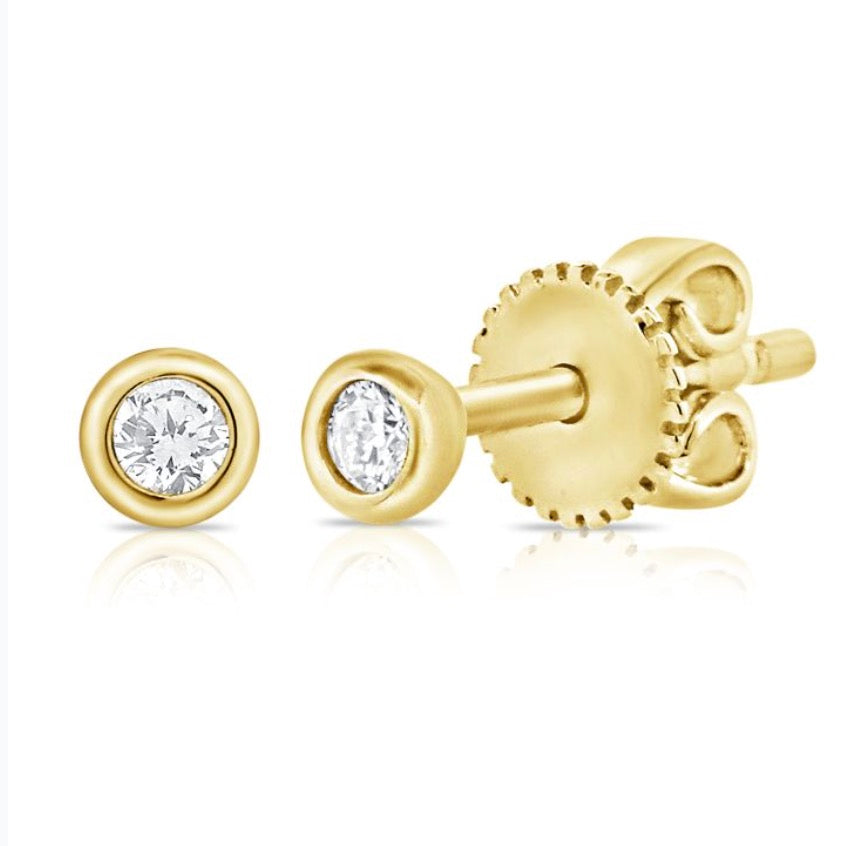 Bezel Set Diamond Stud Earrings in Yellow Gold