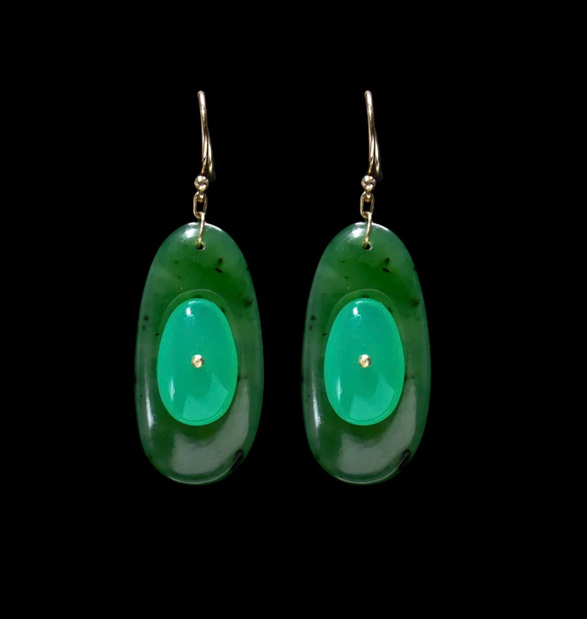 Chrysoprase and Jade Button Stone Earrings