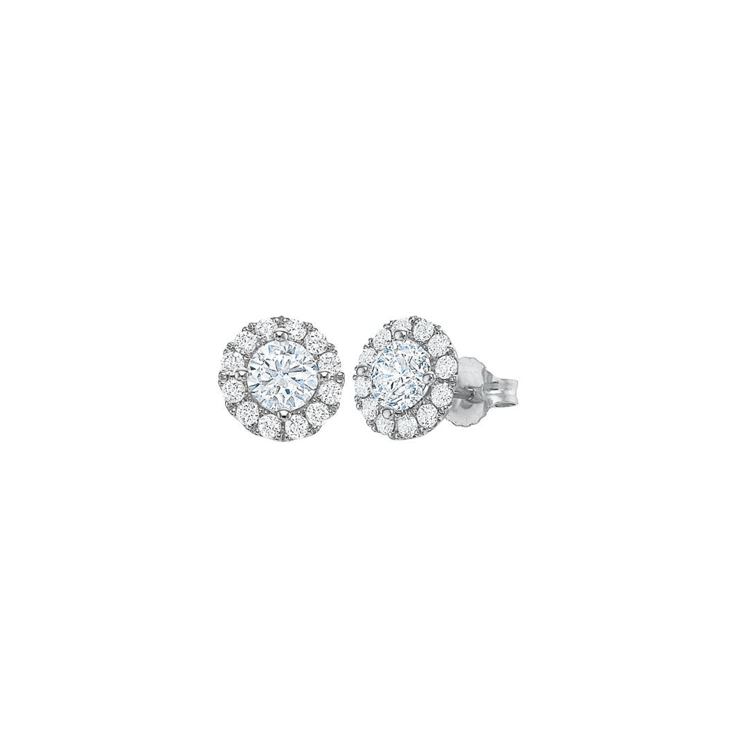 Round Diamond Halo Stud Earrings, 1.45ctw