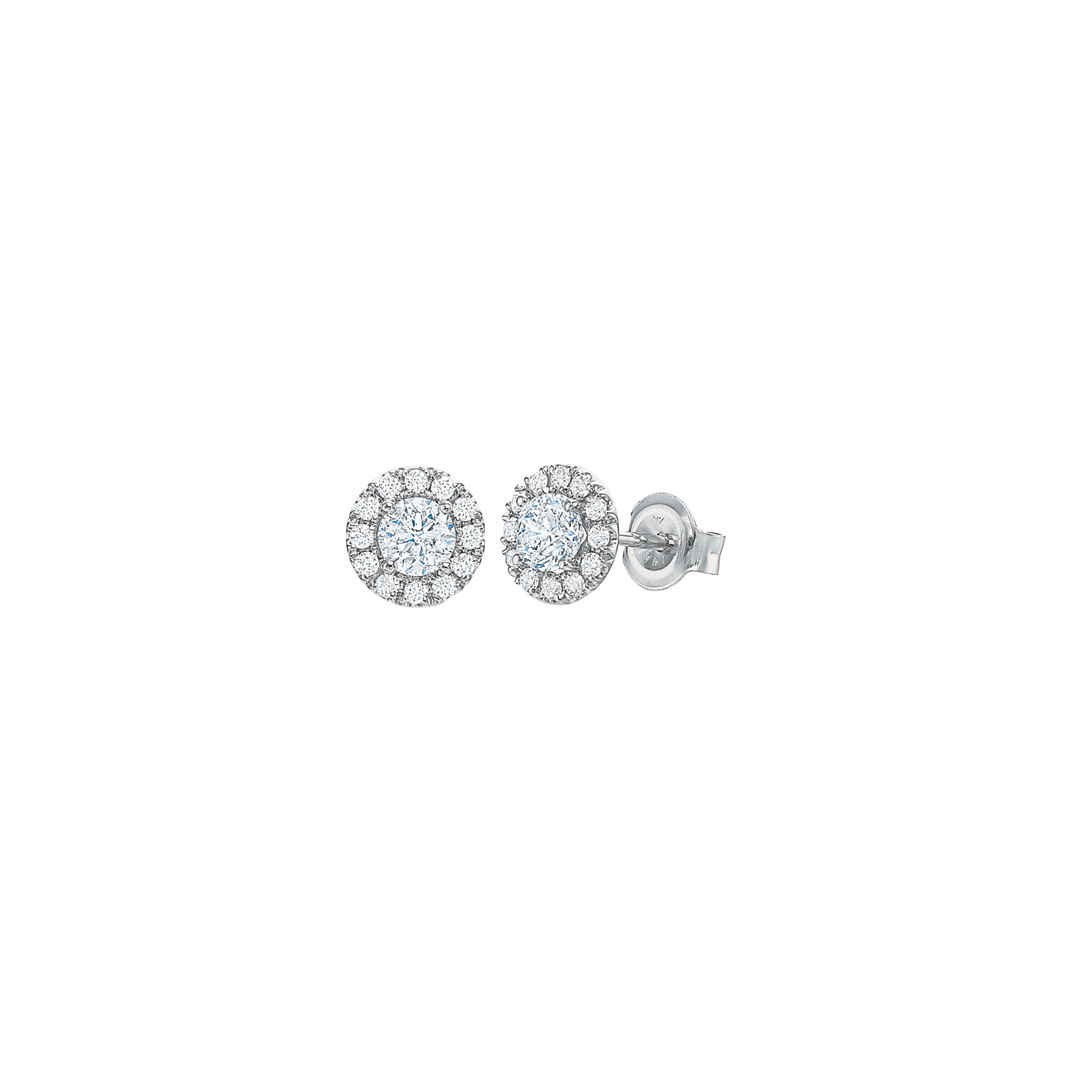 Round Diamond Halo Stud Earrings, 0.75ctw