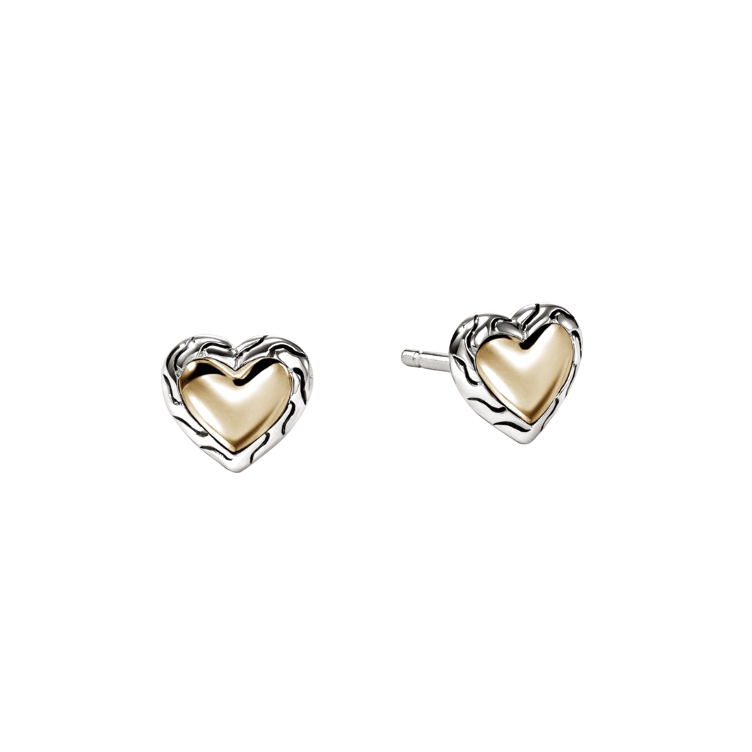 Sterling Silver and Yellow Gold Heart Stud Earrings