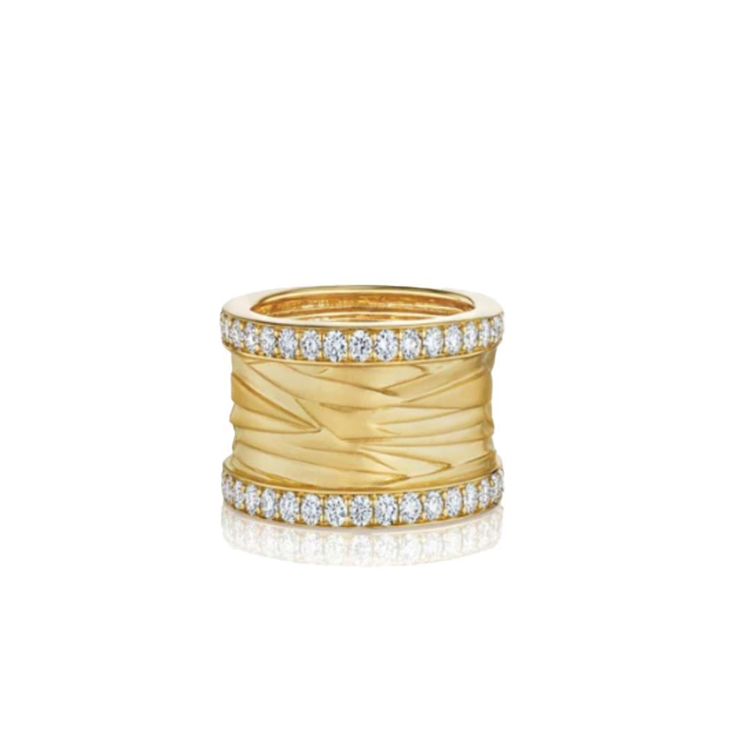 Textured Gold Band Ring with Diamonds