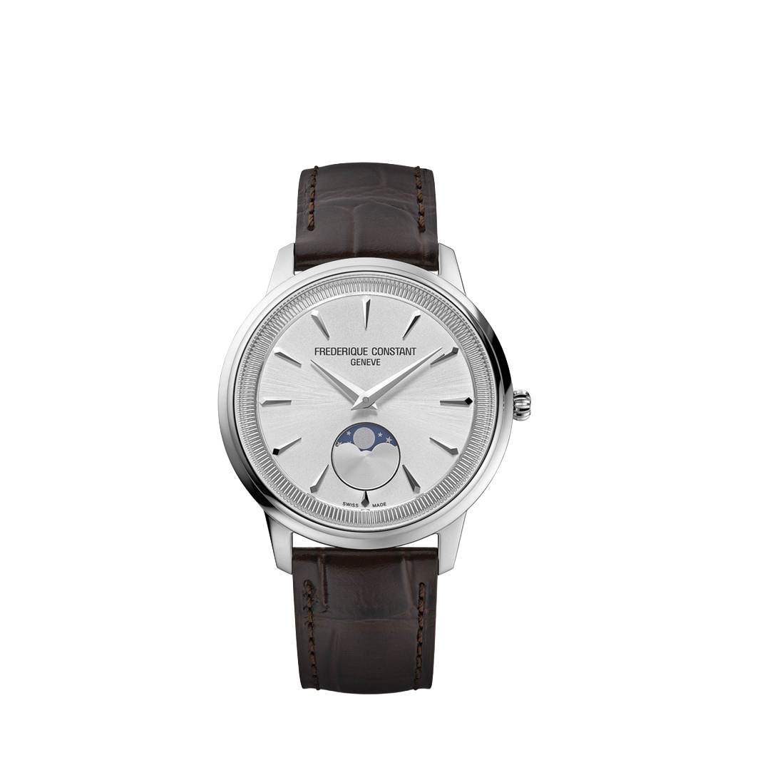 37mm Moneta Moon Phase Watch with Silver Dial
