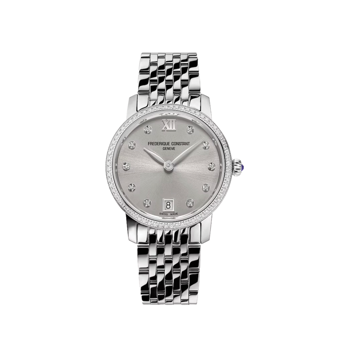 30mm Classics Slimline Quartz Watch with Light Brown Sunray Dial and Diamonds