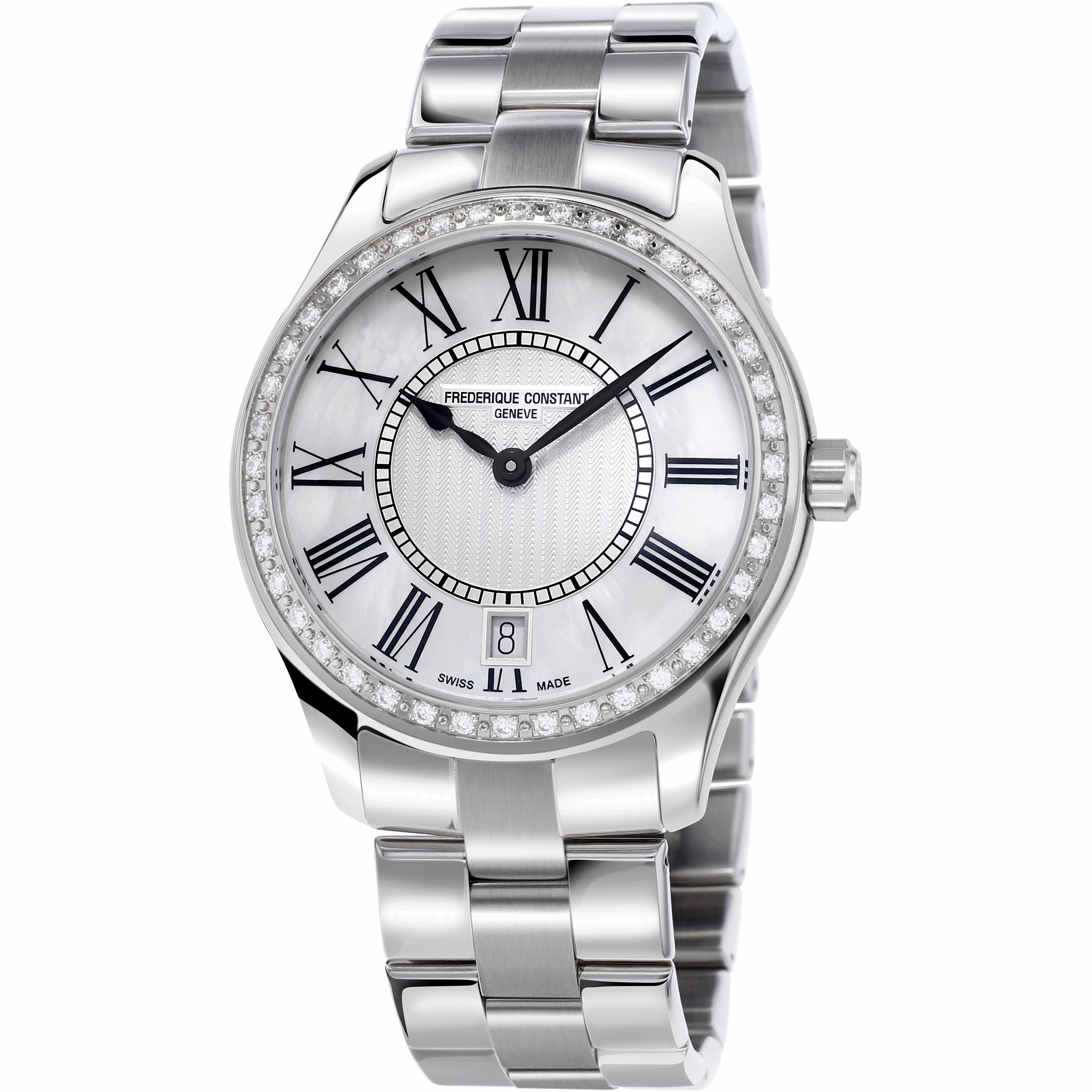 36mm Classics Ladies Quartz Watch with White Mother of Pearl & Diamonds