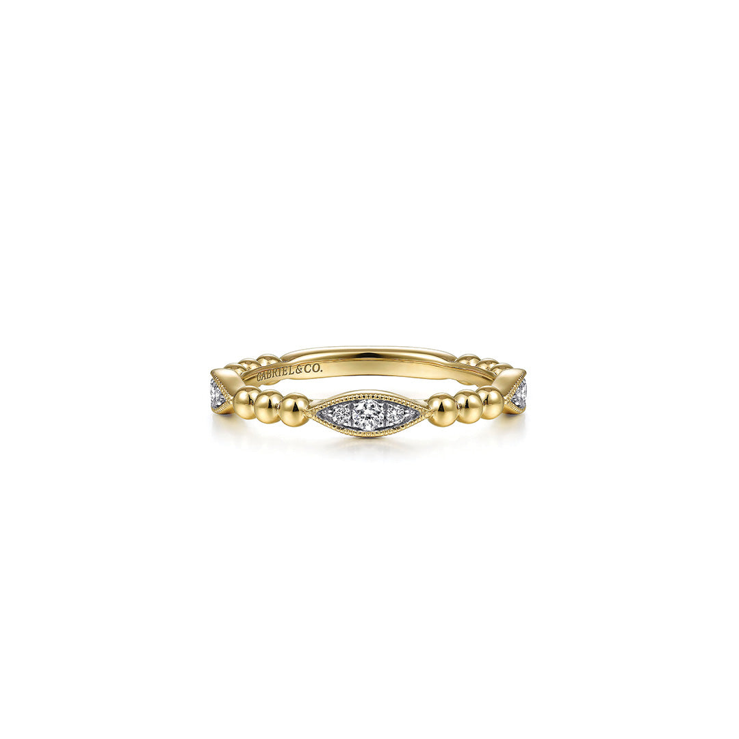 Stackable Beaded and Marquise Pave Diamond Ring