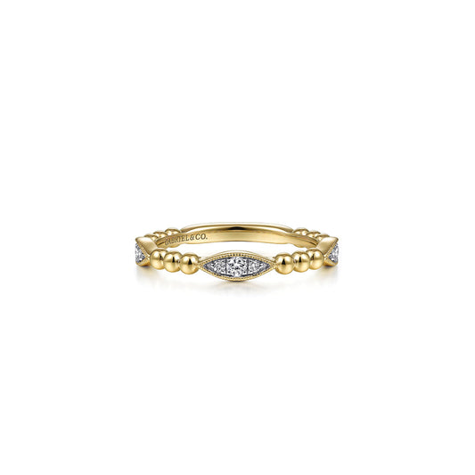 Stackable Beaded and Marquise Pave Diamond Ring