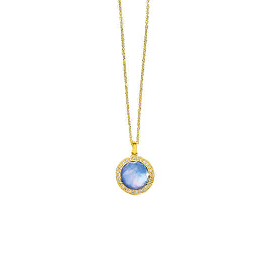'Lollipop' Small Pendant Necklace with Mother of Pearl, Diamonds and Lapis Lazuli