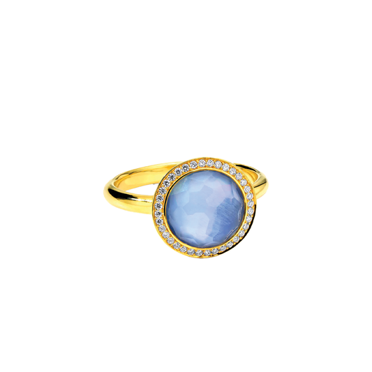 'Lollipop' Small Ring with Mother of Pearl, Rock Crystal, Lapis Lazuli and Diamonds