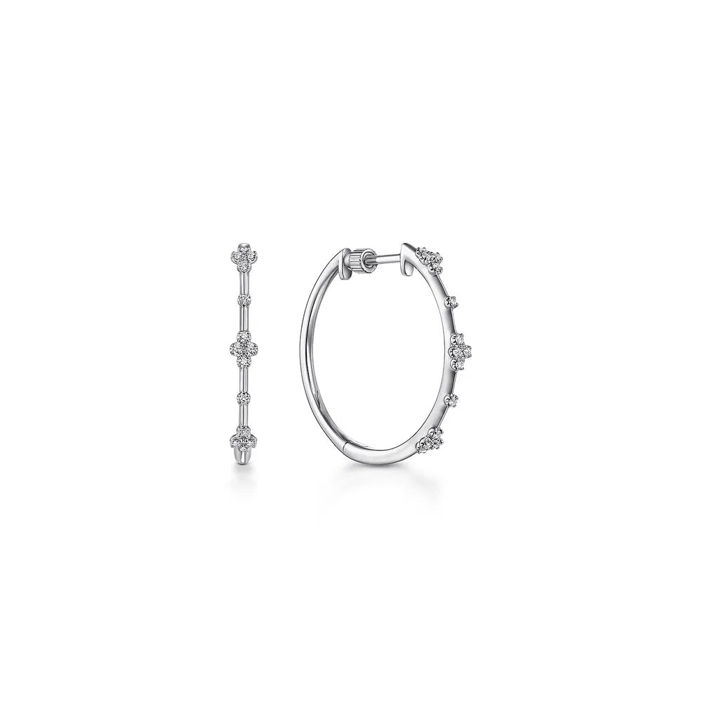 Hoop Earrings with Diamond Clusters in White Gold
