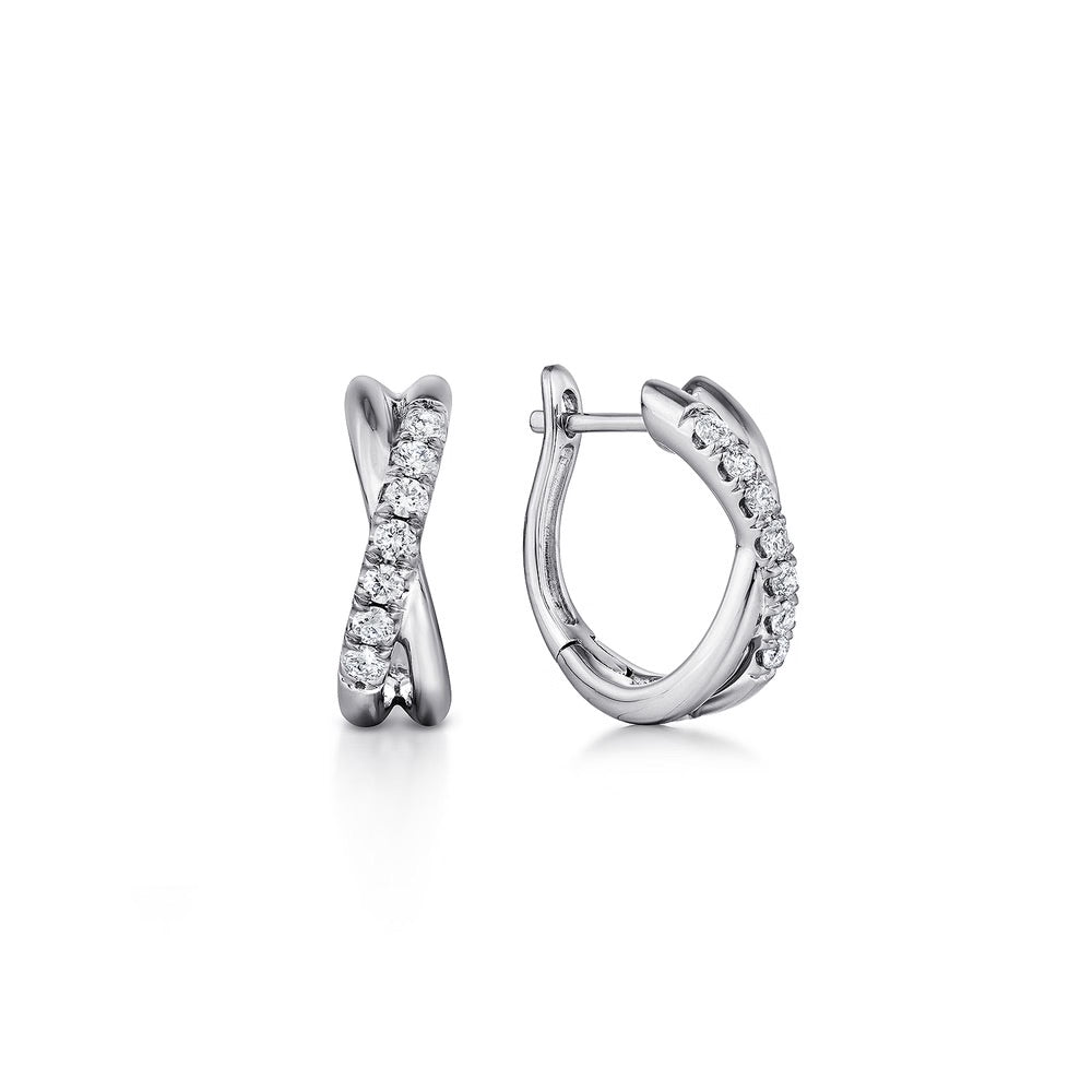 Twisted Diamond Huggie Earrings in White Gold