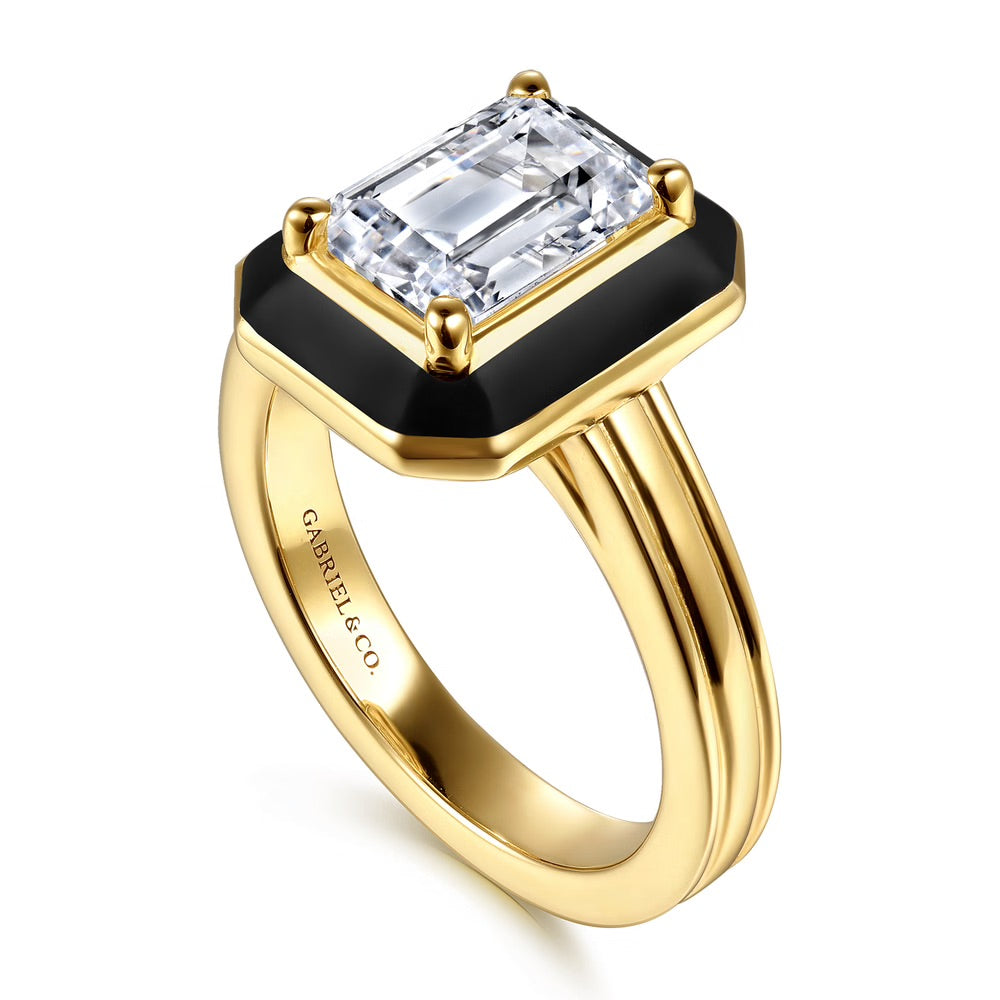 Lara Solitaire Engagement Ring Setting with Black Enamel Halo