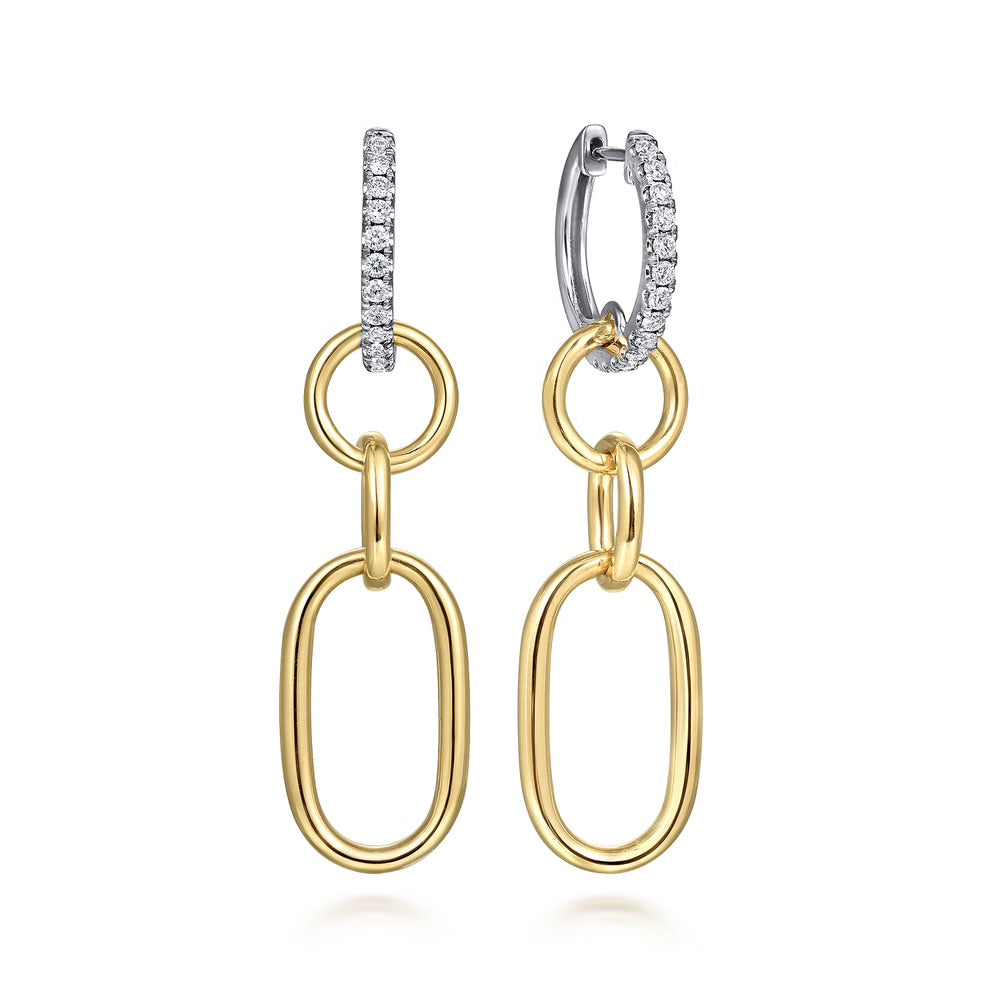 Diamond and Gold Link Drop Earrings