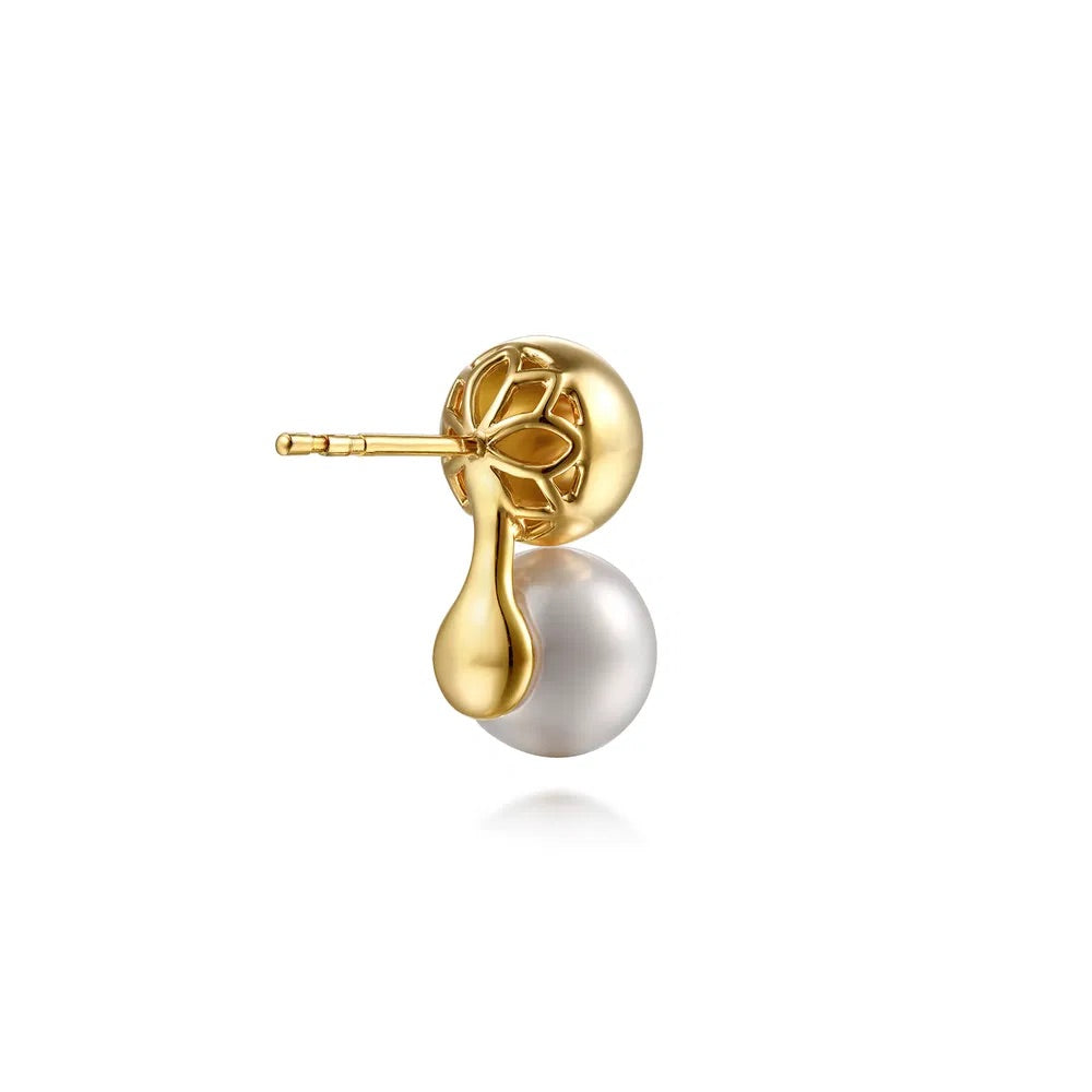 Pearl and Gold Ball Stud Earrings
