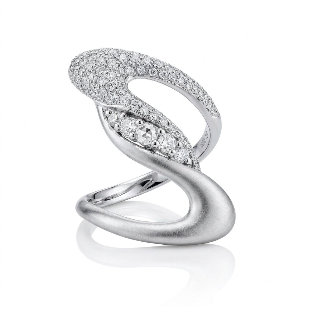 Satin Finish White Gold Ring with Diamonds