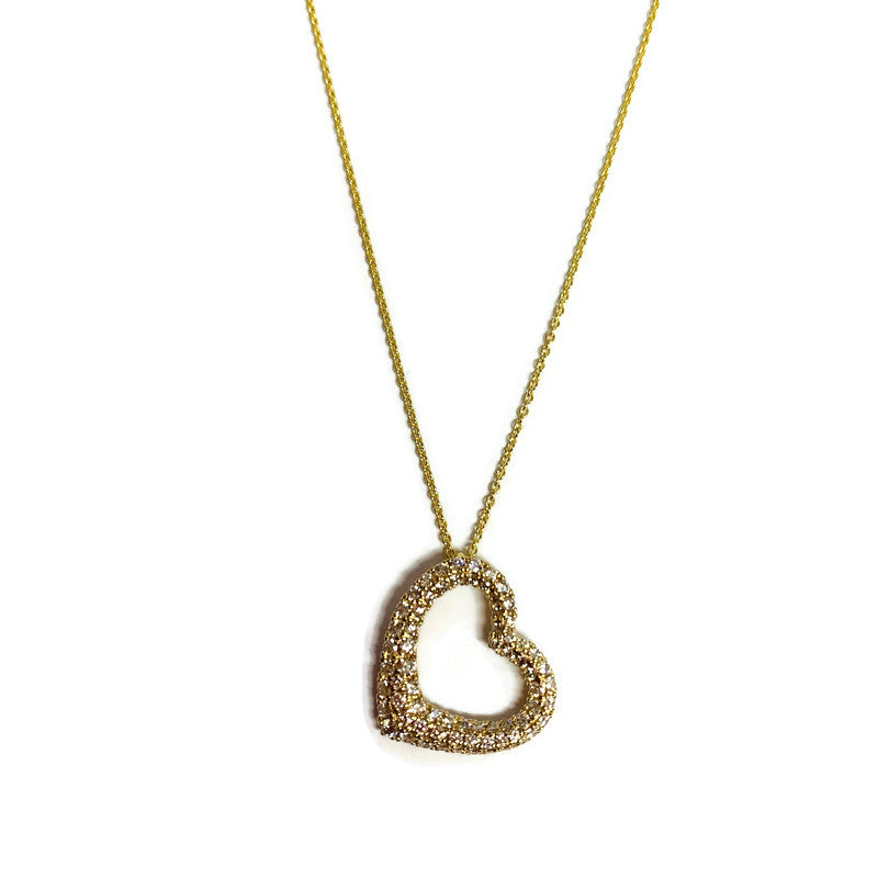 Pave Heart Pendant Necklace in Yellow Gold