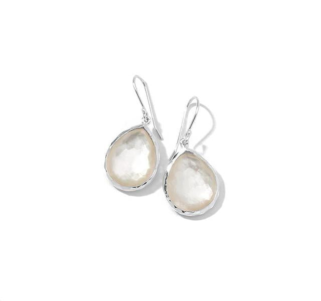 Silver Rock Candy Teardrop Earrings in Mother-of-Pearl and Rock Crystal Doublet