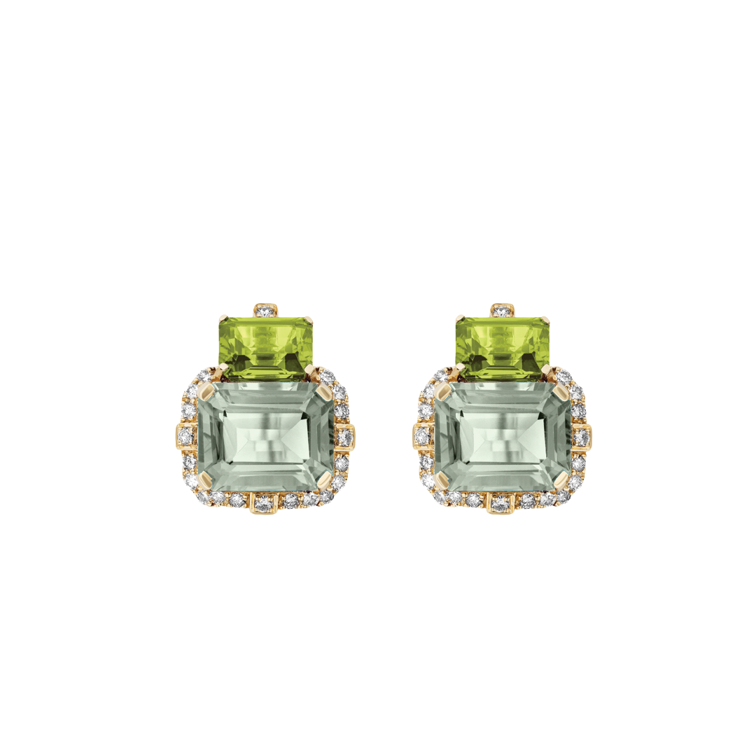 Prasiolite and Peridot Earrings with Diamonds