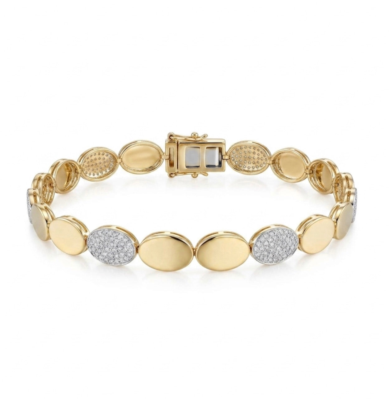 Alternating Diamond and Gold Oval Link Bracelet