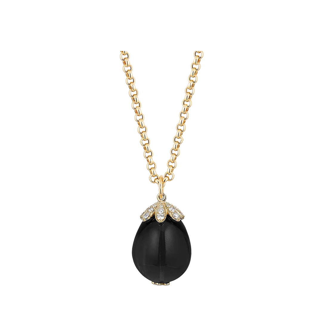Black Spinel Cabochon Drop Pendant Necklace