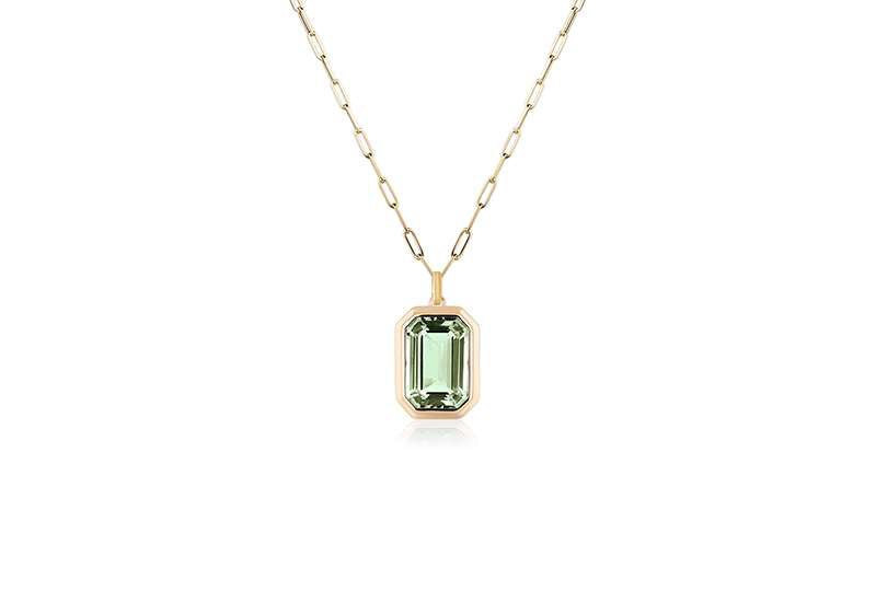 Emerald Cut Prasiolite Necklace on Paperclip Chain