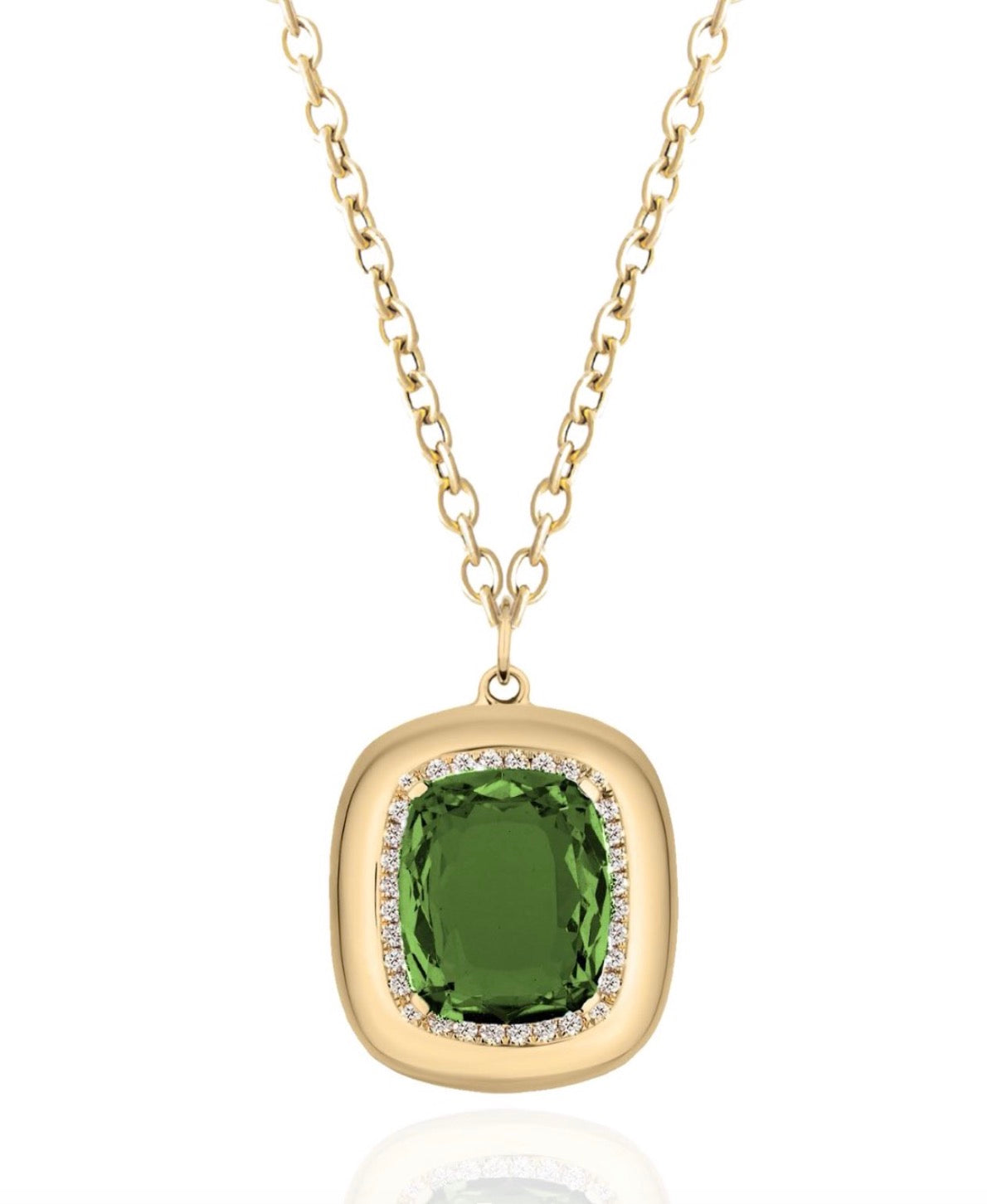 Peridot Necklace with Gold and Diamond Frame