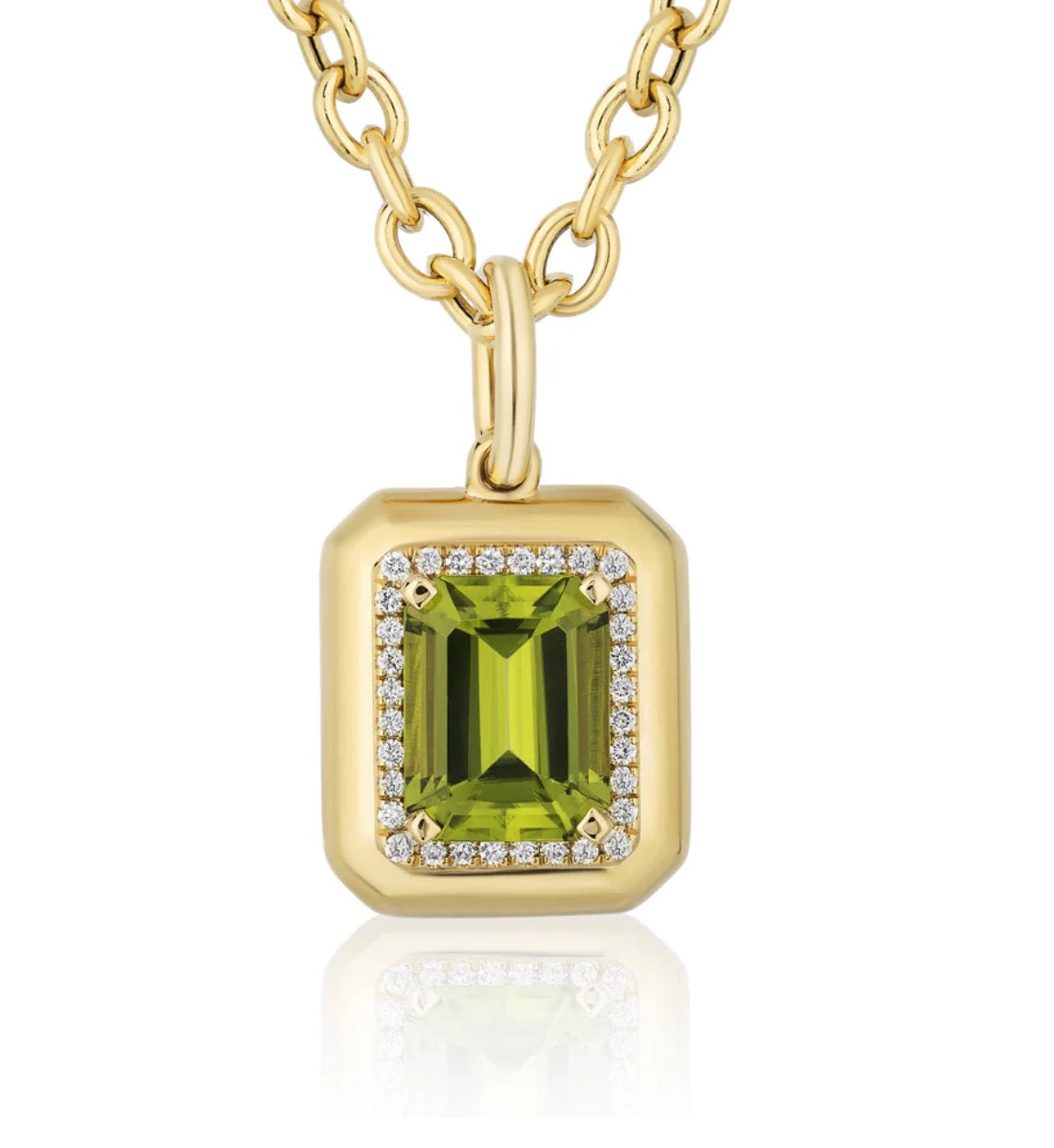 Rectangle Peridot Necklace with Gold and Diamond Frame