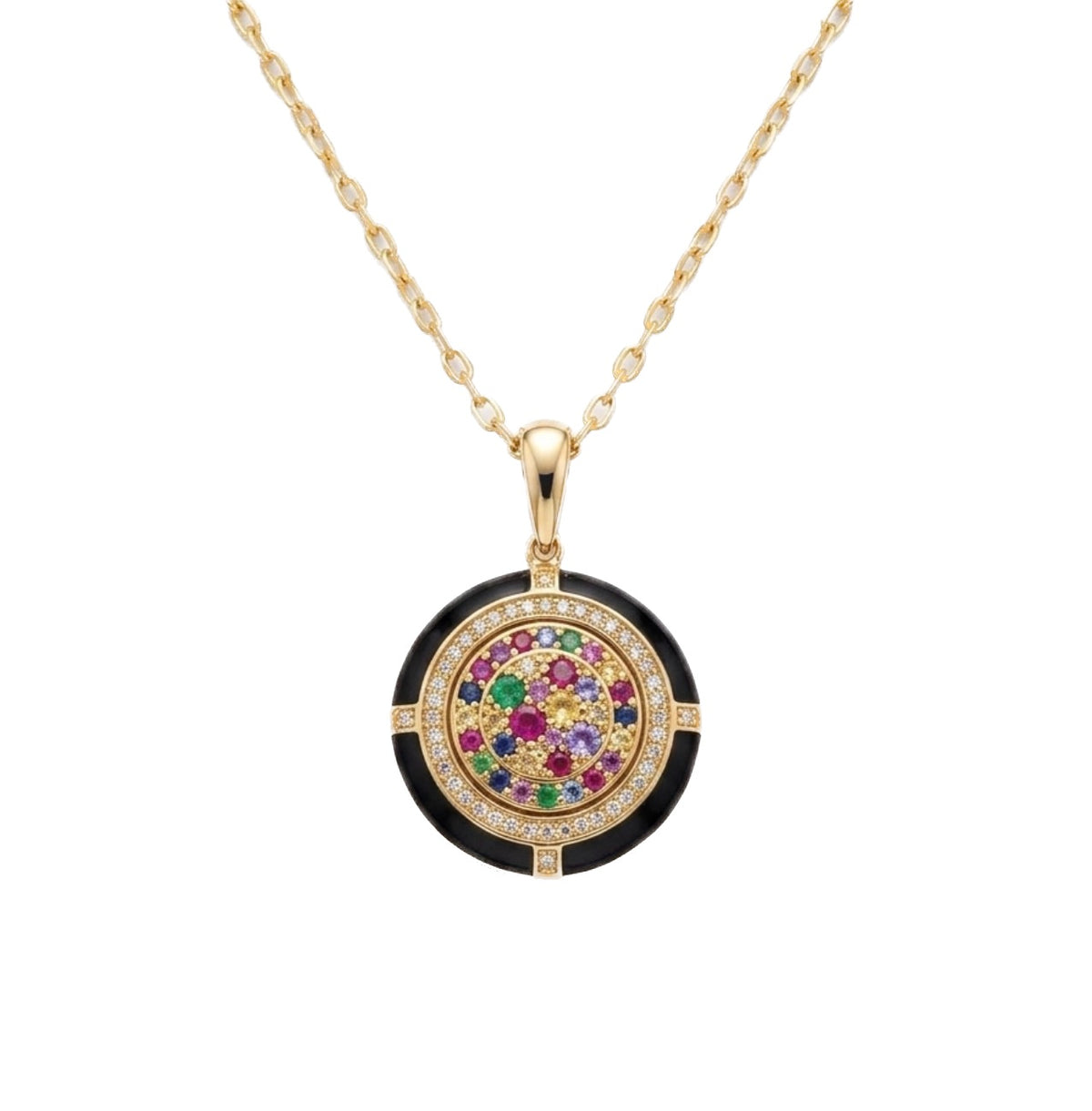 Melange Double Sided Pendant in Black Onyx and White Agate
