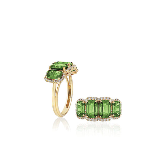 One of a Kind Tourmaline 4 Stone Ring with Diamonds in 18K Yellow Gold