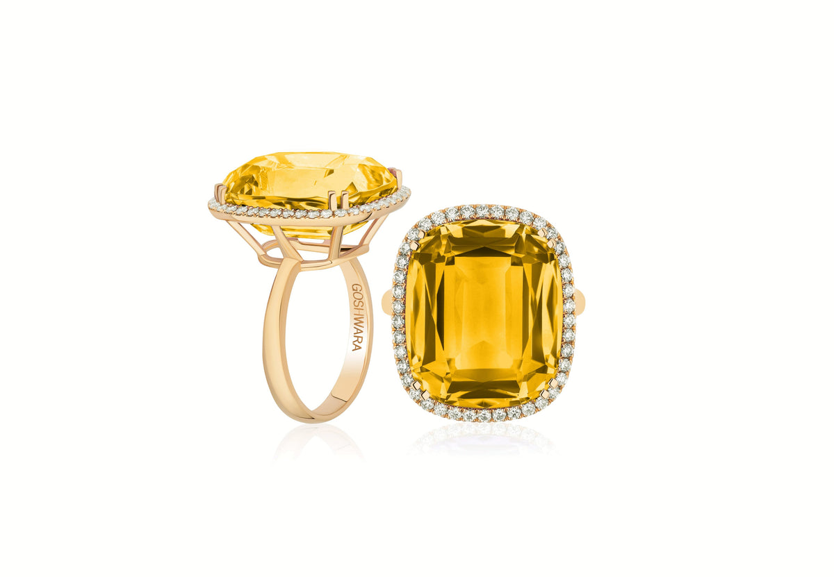 Gossip Cushion Cut Citrine and Diamond Ring