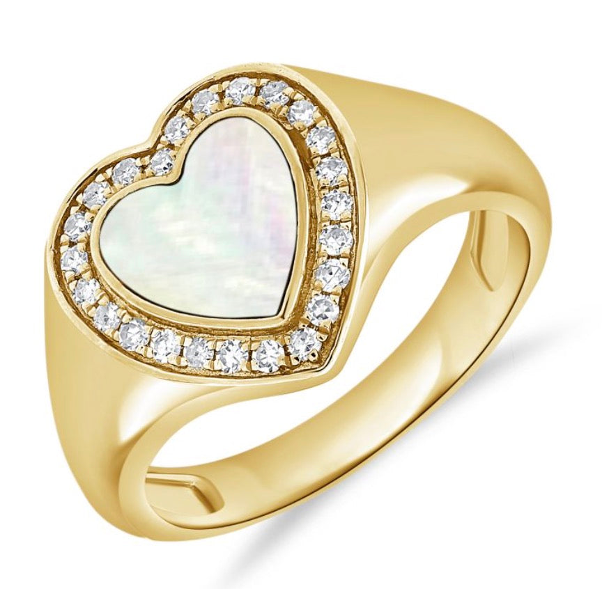 Heart Signet Ring with Mother Of PearlRuby