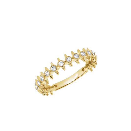 Bezel Set Diamond and Gold Spike Band Ring in 14K Yellow Gold