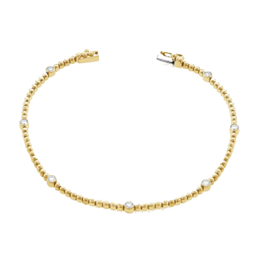 Beaded Bracelet with 7 Diamond Stations in 14K Yellow Gold