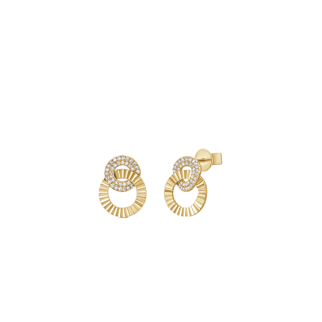 Pave Diamond and Gold Interlocking Circle Earrings
