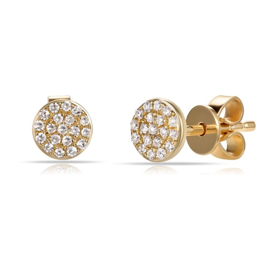 Diamond Disc Stud Earrings in Yellow Gold
