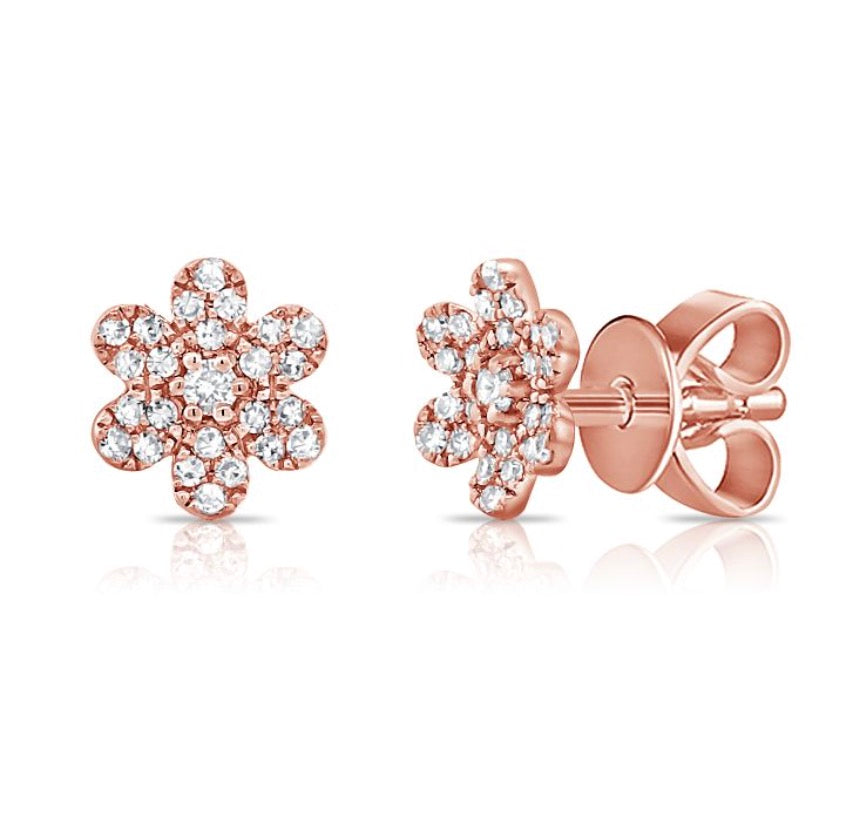 6mm Diamond Flower Stud Earrings in Rose Gold
