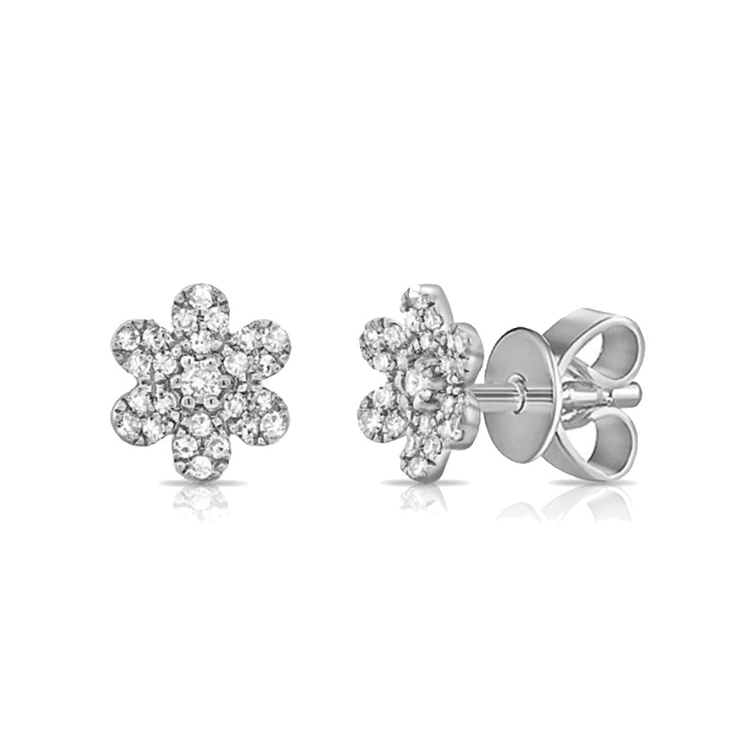 6mm Diamond Flower Stud Earrings in White Gold