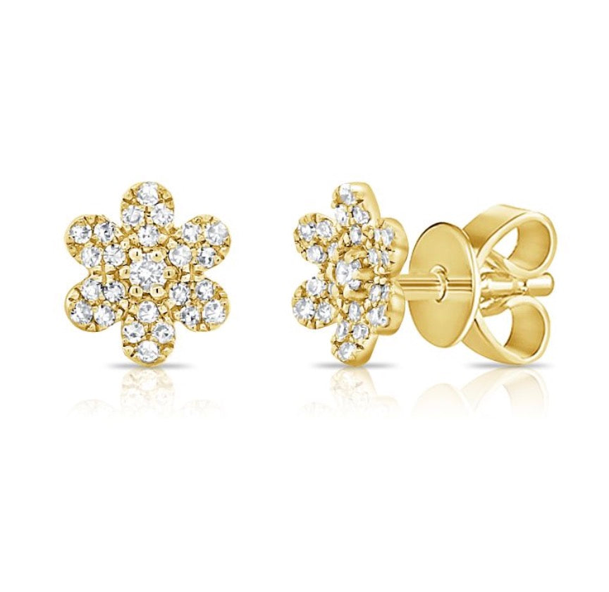 6mm Diamond Flower Stud Earrings in Yellow Gold