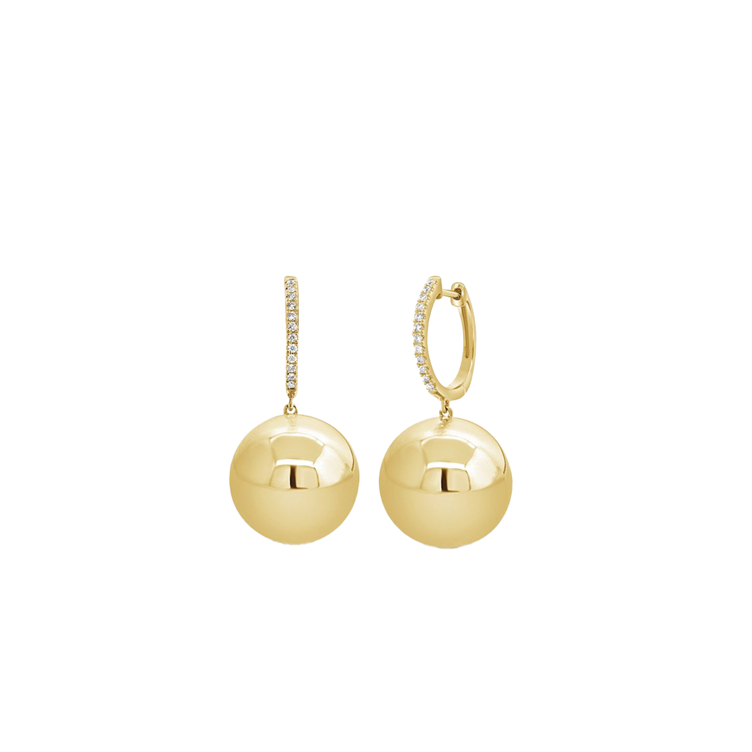 Pave Diamond Hoop Earrings with Gold Ball