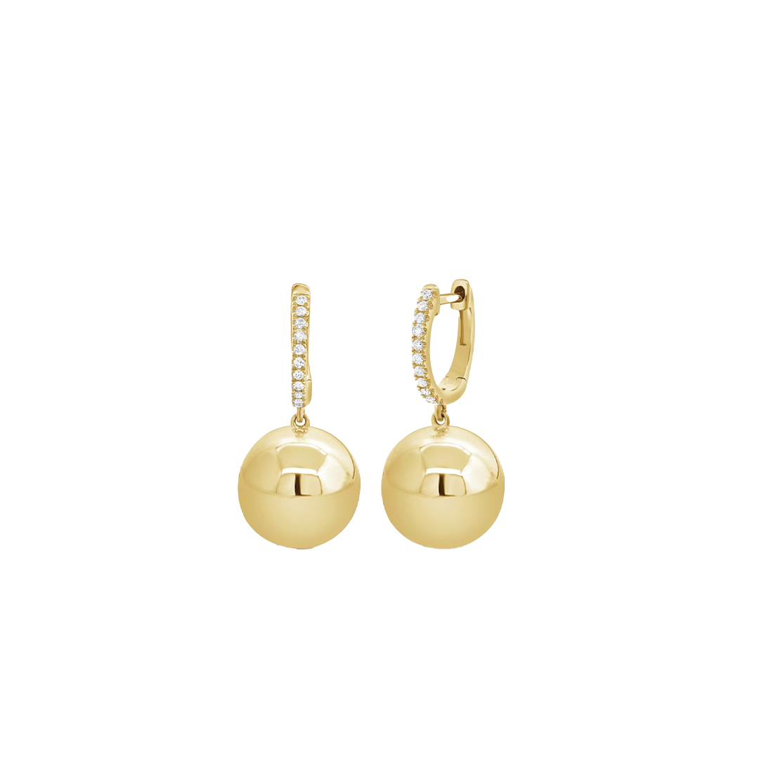 Gold Ball Drop Earrings with Diamonds